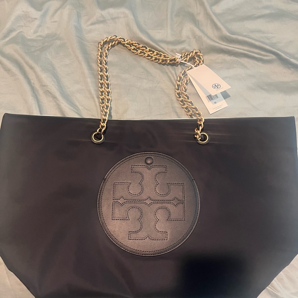 Tory Burch Black Tote with Gold Chain